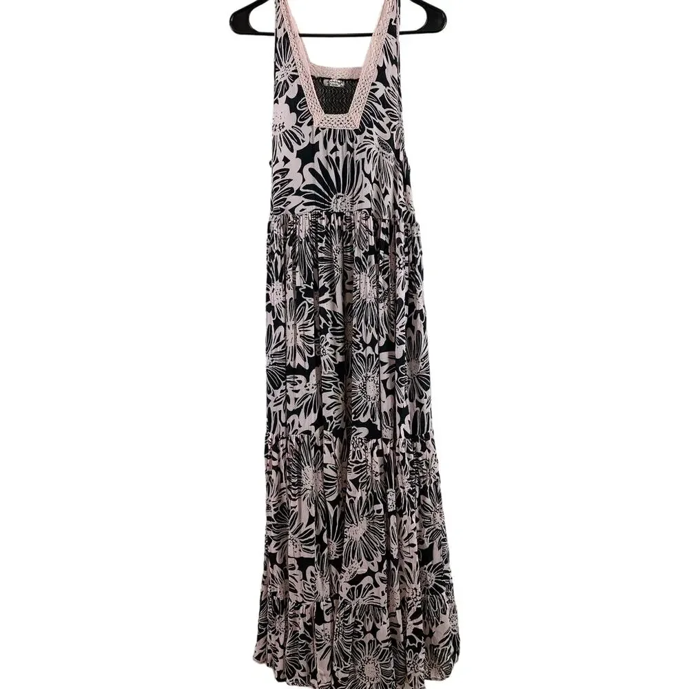 Free People Tiers For You Tiered Lace Sleeveless Floral Maxi Slip Dress Size XS